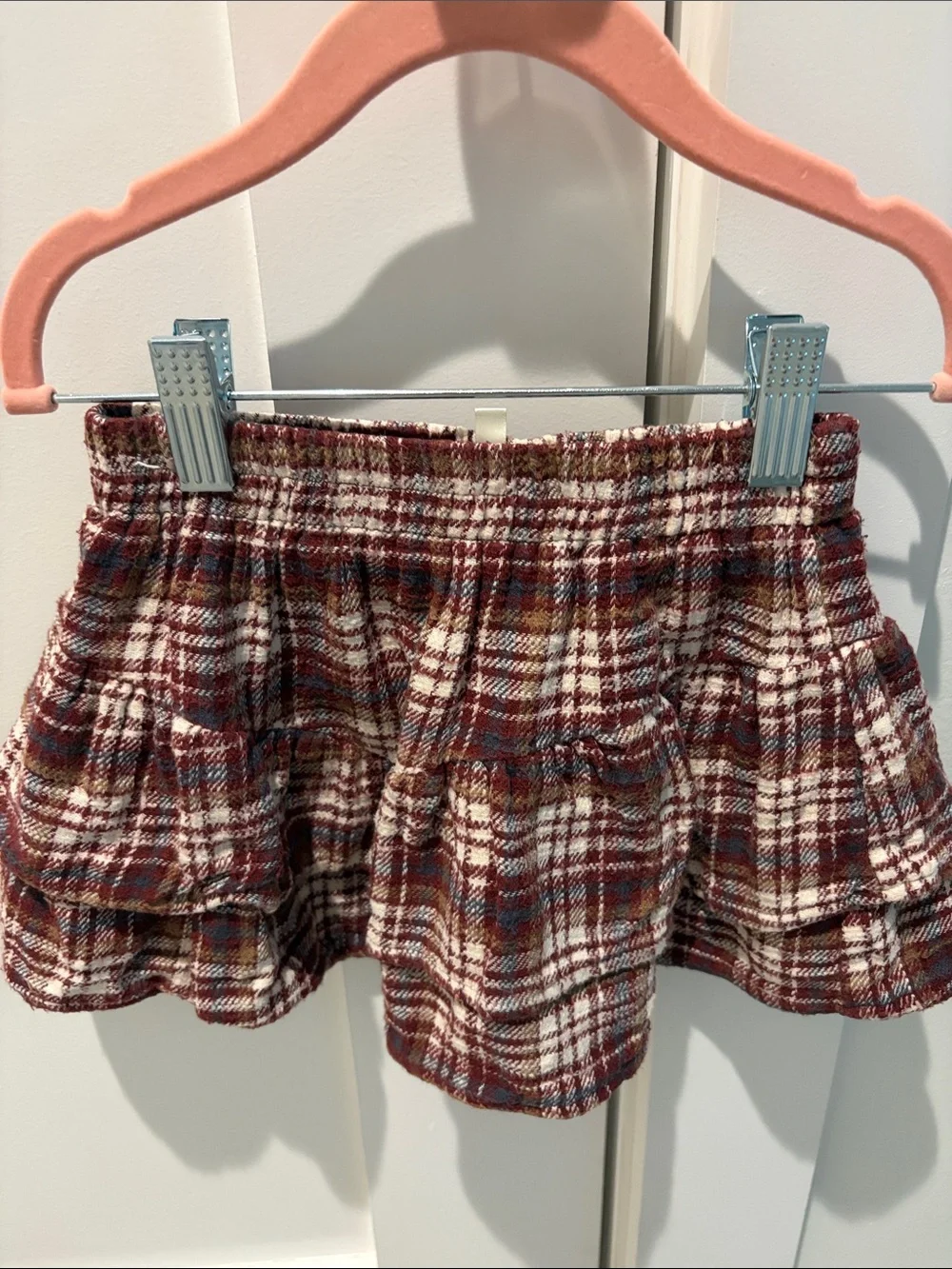 Rylee + Cru Burgundy Plaid Ruffle Skirt